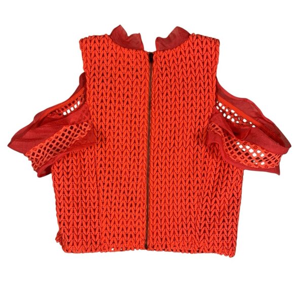 Sugar Lips Orange Mesh Cold Shoulder Top Large Statement Evening Party Chic - Picture 2 of 4